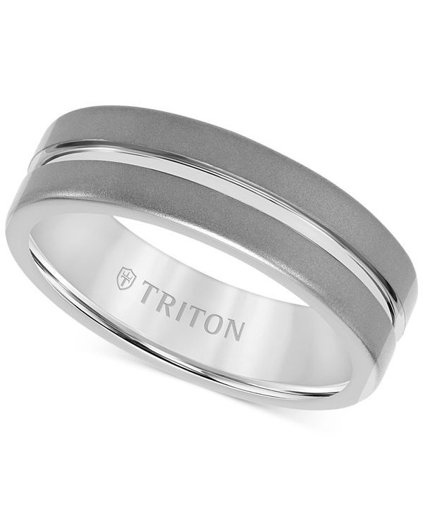 トリトン メンズ アクセサリー リング Triton Mens Sandblast Double Row Wedding Band Tungsten Carbide Gray グレー