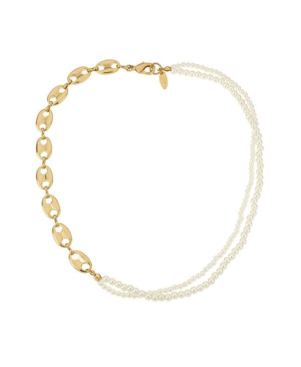 エティカ レディース アクセサリー ネックレス・チョーカー・ペンダントトップ レース ETTIKA 18K Gold Plated Link Chain and Cultured Freshwater Pearl Beaded Necklace GoldTon