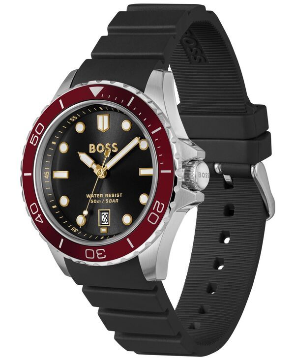ヒューゴボス メンズ アクセサリー 腕時計 Hugo Boss Mens Troper Sport Quartz Basic Calendar Black Silicone Watch 42mm Black ブラック