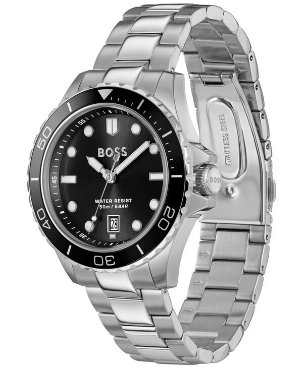ヒューゴボス メンズ アクセサリー 腕時計 Tシャツ Hugo Boss Mens Troper Sport Quartz Basic Calendar Stainless Steel Watch 42mm Silvertone シルバー