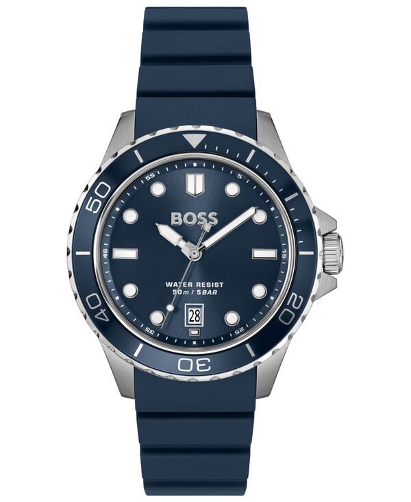 ヒューゴボス メンズ アクセサリー 腕時計 Hugo Boss Mens Troper Sport Quartz Basic Calendar Blue Silicone Watch 42mm Blue ブルー