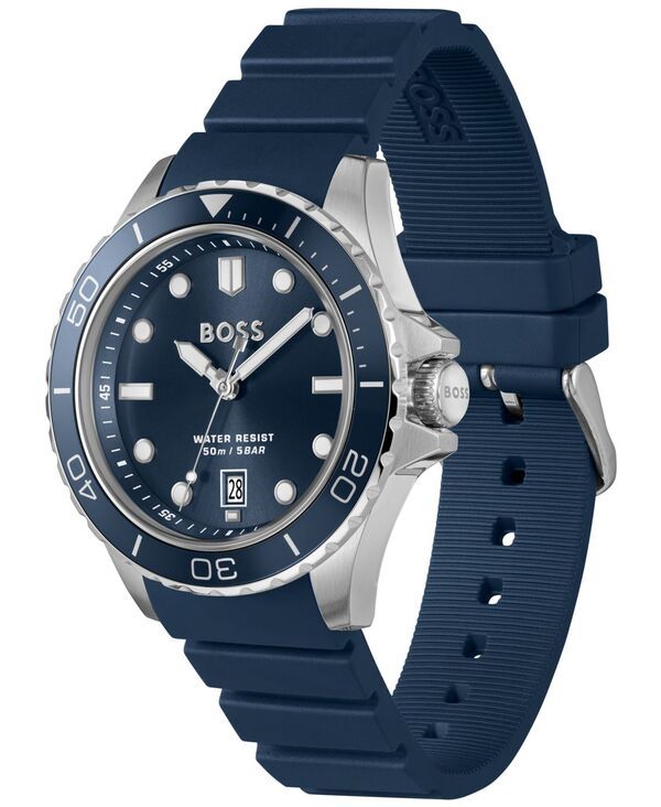 ヒューゴボス メンズ アクセサリー 腕時計 Hugo Boss Mens Troper Sport Quartz Basic Calendar Blue Silicone Watch 42mm Blue ブルー