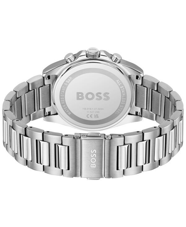 ヒューゴボス メンズ アクセサリー 腕時計 Tシャツ Hugo Boss Mens Strike Quartz Fashion Chrono Stainless Steel Watch 41mm Silvertone シルバー