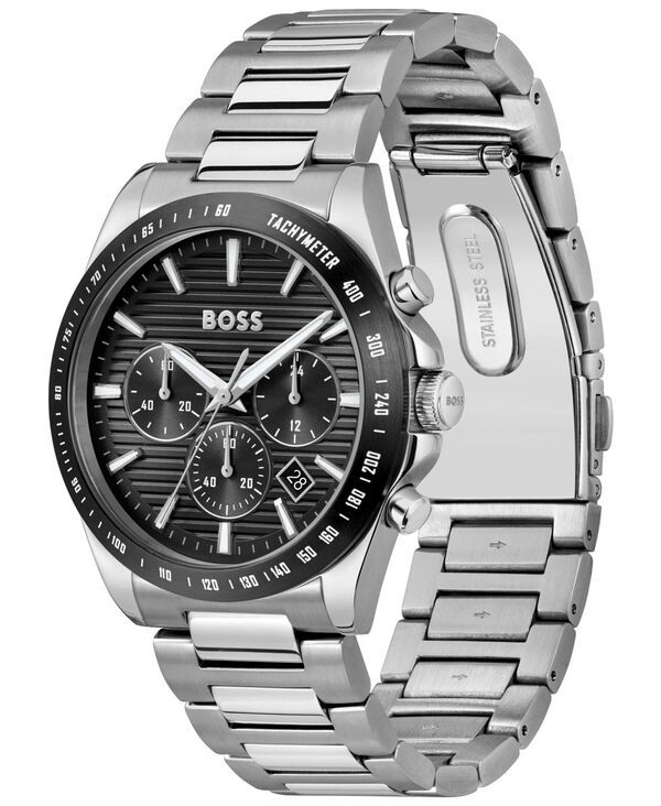 ヒューゴボス メンズ アクセサリー 腕時計 Tシャツ Hugo Boss Mens Strike Quartz Fashion Chrono Stainless Steel Watch 41mm Silvertone シルバー