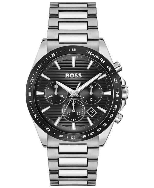ヒューゴボス メンズ アクセサリー 腕時計 Tシャツ Hugo Boss Mens Strike Quartz Fashion Chrono Stainless Steel Watch 41mm Silvertone シルバー