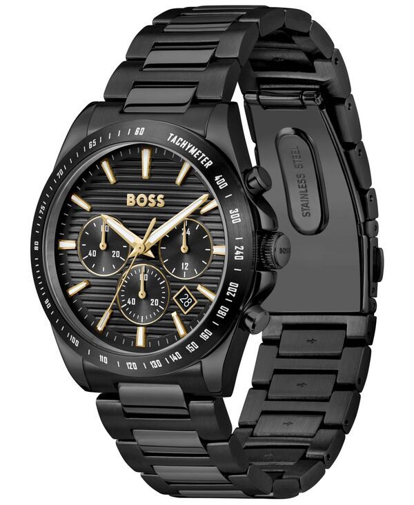 ヒューゴボス メンズ アクセサリー 腕時計 Tシャツ Hugo Boss Mens Strike Quartz Fashion Chrono Ionic Plated Black Steel Watch 41mm Black ブラック ヒューゴボス メンズ アクセサリー 腕時計 Tシャツ Hugo Boss Mens Strike Quartz Fashion Chrono Ionic Plated Black Steel Watch 41mm Black ブラック