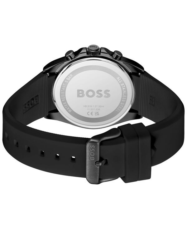 ヒューゴボス メンズ アクセサリー 腕時計 Hugo Boss Mens Strike Quartz Fashion Chrono Black Silicone Watch 41mm Black ブラック