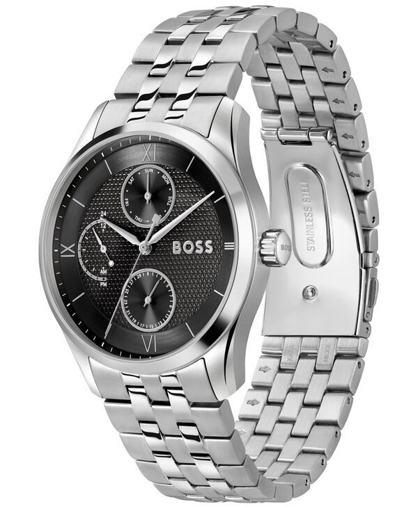 ヒューゴボス メンズ アクセサリー 腕時計 Tシャツ Hugo Boss Mens Principle Master Quartz Multifunction Stainless Steel Watch 41mm Silvertone シルバー