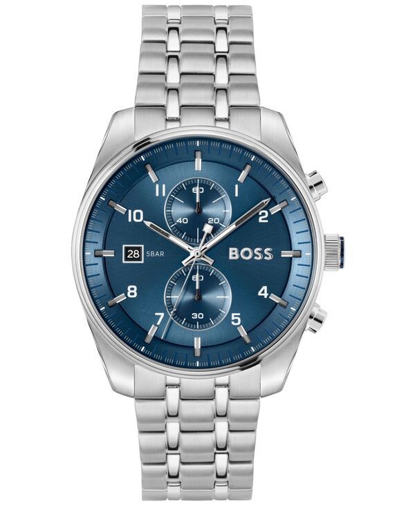ヒューゴボス メンズ アクセサリー 腕時計 Tシャツ Hugo Boss Mens Skytraveller Quartz Fashion Chrono Stainless Steel Watch 44mm Silvertone シルバー