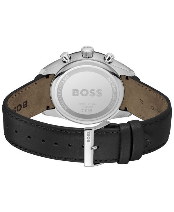 ヒューゴボス メンズ アクセサリー 腕時計 レザー Hugo Boss Mens Grand Prix 44 Quartz Chronograph Black Leather Watch 4450mm Black ブラック