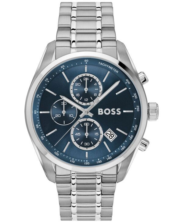 ヒューゴボス メンズ アクセサリー 腕時計 Tシャツ Hugo Boss Mens Grand Prix 44 Quartz Chronograph SilverTone StainlessSteel Watch 4450mm Silvertone シルバー