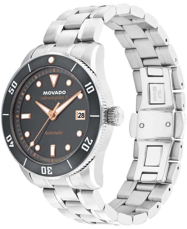 モバド メンズ アクセサリー 腕時計 Tシャツ Movado Mens Calendoplan S Swiss Automatic StainlessSteel Watch 40mm SilverTone シルバー