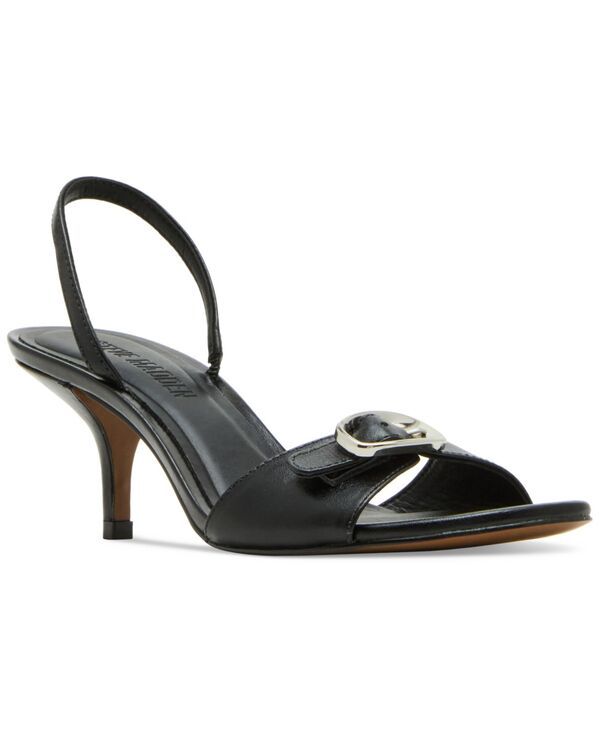 スティーブ マデン レディース シューズ サンダル ヒール Steve Madden Womens Henrietta KittenHeel Dress Sandals Black Leather ブラック