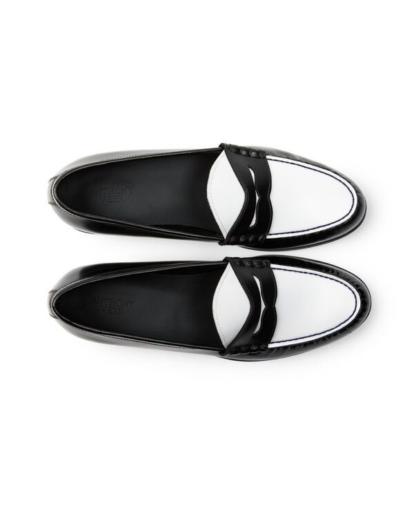 アンソニー ヴィア メンズ シューズ スリッポン・ローファー Anthony Veer Mens Como Penny Loafer Black White ホワイト
