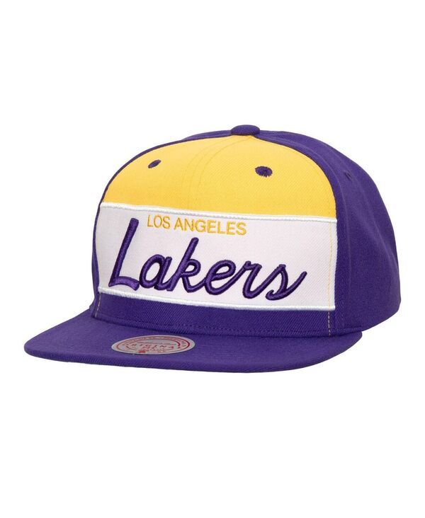 ミッチェルネス メンズ アクセサリー 帽子 カラーブロック Mitchell Ness Mens White Purple Los Angeles Lakers Retro Sport Colorblock Script Snapback Hat White