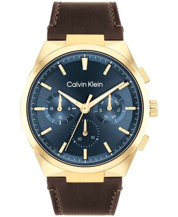 カルバンクライン メンズ アクセサリー 腕時計 レザー Calvin Klein Mens Distinguish Brown Leather Strap Watch 44mm Brown ブラウン