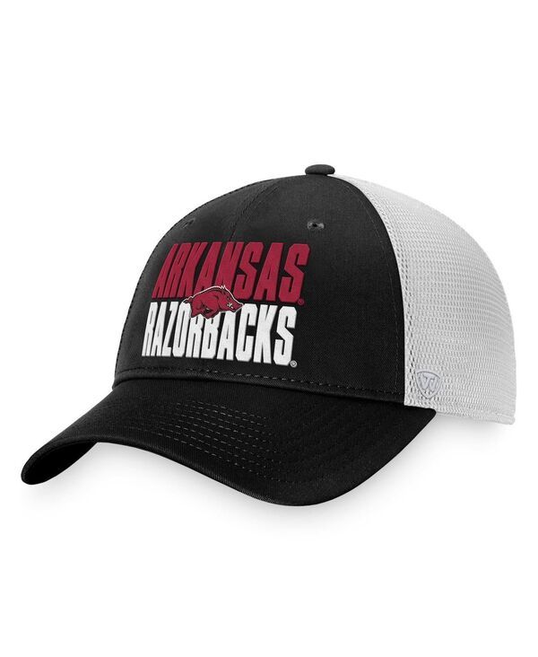 トップオブザワールド メンズ アクセサリー 帽子 Top of the World Mens Black White Arkansas Razorbacks Stockpile Trucker Snapback Hat Black White ホワイト