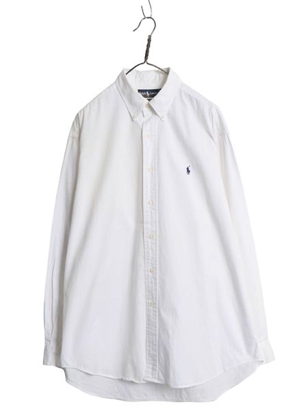 90s ラルフローレン 長袖 ボタンダウン シャツ メンズ L / オールド ポロ 長袖シャツ コットン ワイシャツ ビジネス ワンポイント ホワイト