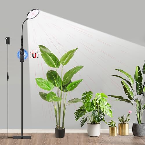 屋内植物用フロア型栽培ライト、フルスペクトル植物ライト、スタンド付き、大型で背の高い植物の栽培に最適、4/8/12/18時間タイマー付き栽培ランプ、3つのライトモード、10段階調光、高さ調節可能as bf3ab74e