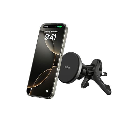 Belkin 車載ワイヤレス充電器 MagSafe対応 マグネット式 15W急速充電 iPhone 12以降・Qi2対応Androidスマートフォン エアコン吹き出し口取付 USB-Cケーブル・27W車載充電器付属 WIC010fqBK″mn 1a88d012
