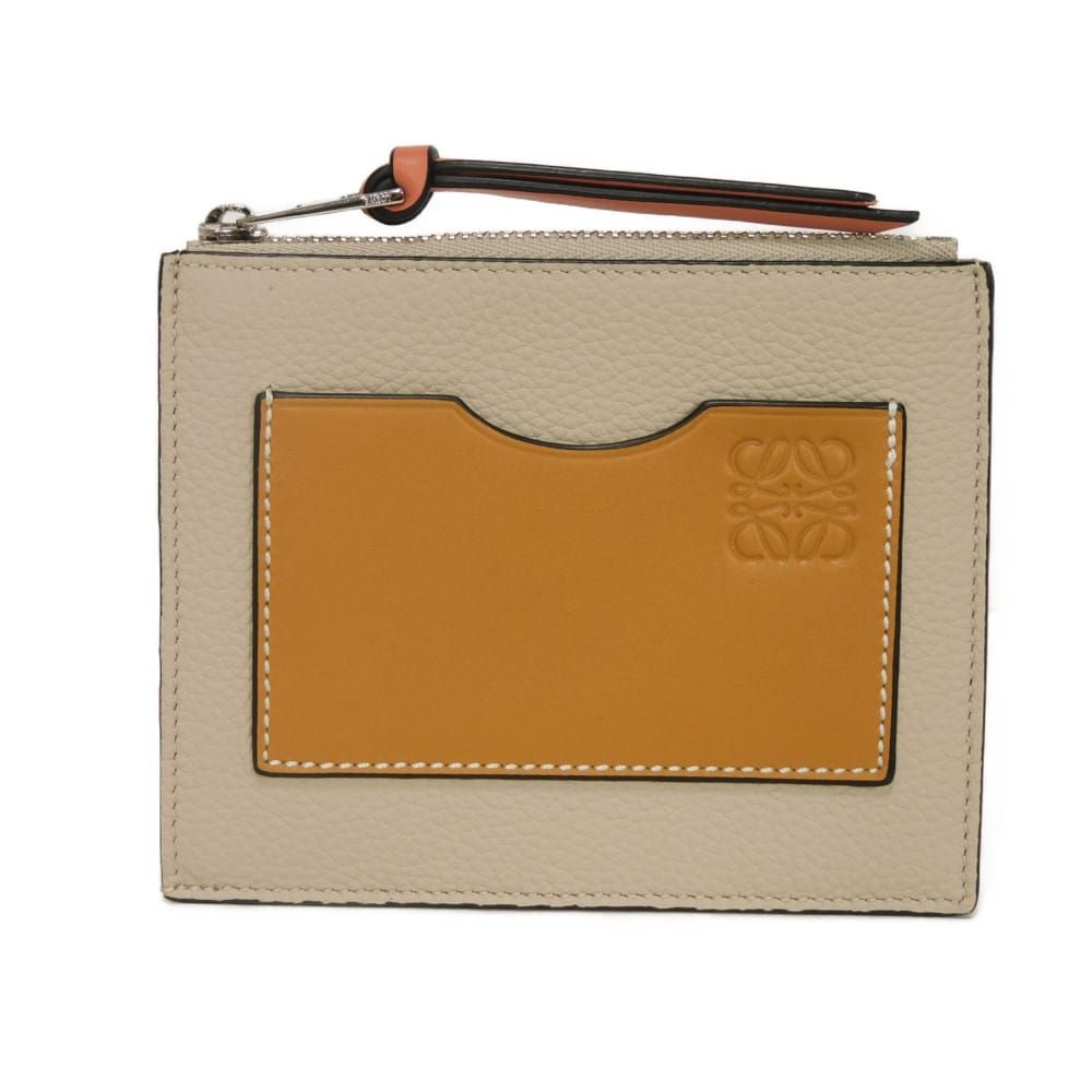 LOEWE ロエベ スクエア コイン カードホルダー ラージ ハニー グレイン カーフ グレージュ ピンク ブラウン 小銭入れ 名刺入れ 財布 パスケース フラグメントケース 美品 アナグラム エンボス ライトオーツ コインケース C660O37X01