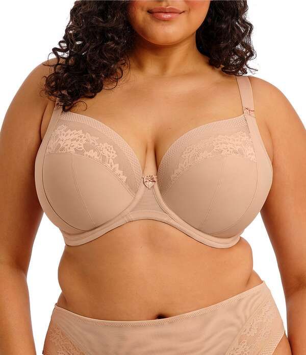 エロミ レディース アンダーウェア ブラジャー レース Elomi Nerina Full Busted Underwire Stretch Lace Plunge Bra Sahara