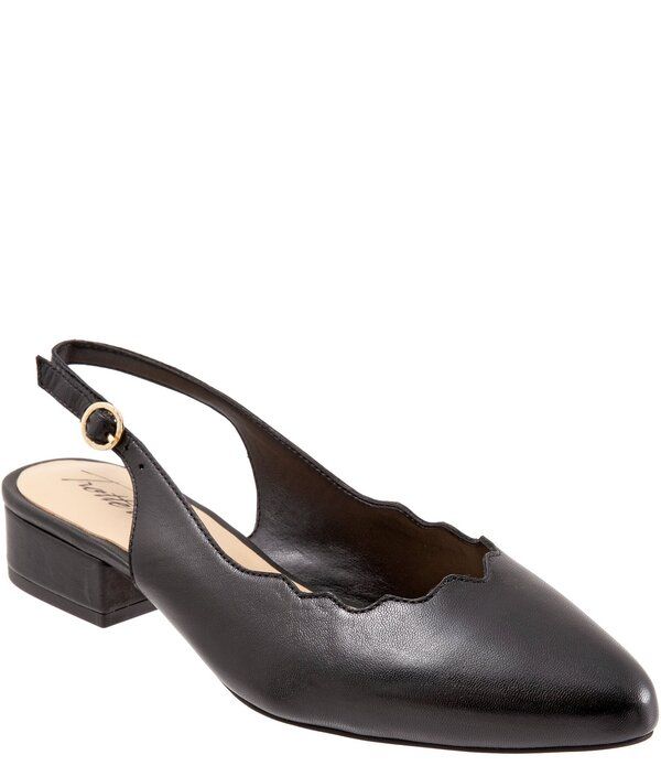 トロッターズ レディース シューズ パンプス レザー ヒール Trotters Joselyn Scalloped Leather Block Heel Slingback Pumps Black ブラック