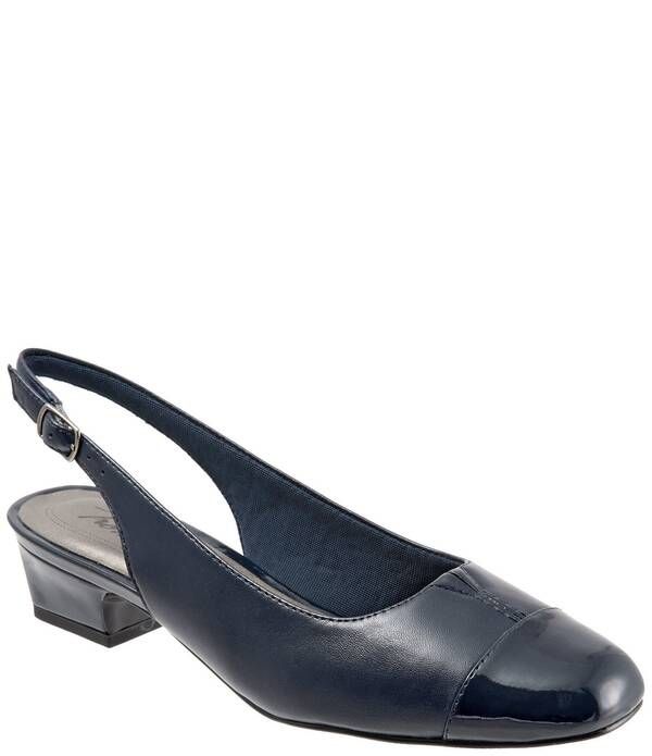 トロッターズ レディース シューズ パンプス キャップ レザー ヒール Trotters Dea Leather and Patent Cap Toe Slingback Block Heel Pumps Navy ネイビー