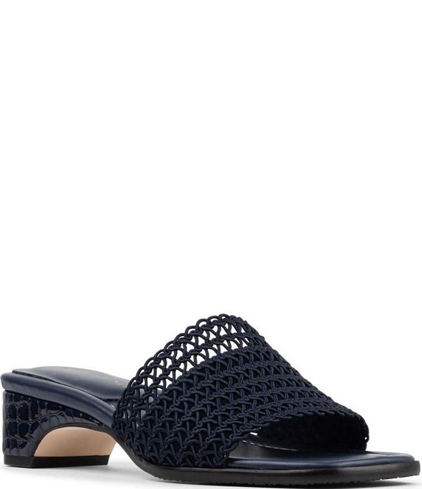ドナルドプリネール レディース シューズ サンダル ヒール Donald Pliner Clodie Stretch Macrame Croco Heel Slide Sandals Navy ネイビー
