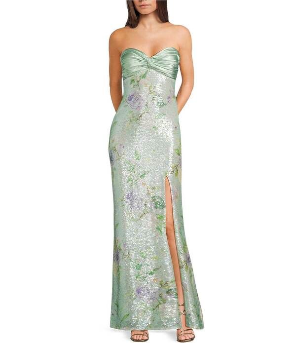 シティヴァイブ レディース トップス ワンピース サイドスリット フラワー柄 プリント メッシュ スパンコール フラワー City Vibe Floral Printed Sequin Mesh Twist Front Bandeau Side Slit Dr