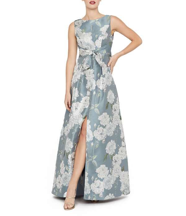 ケイ アンジャー レディース トップス ワンピース A ライン フラワー柄 プリント ノースリーブ フラワー Kay Unger Lilianna Floral Print Front Knot Sleeveless Jacquard A Line Gown
