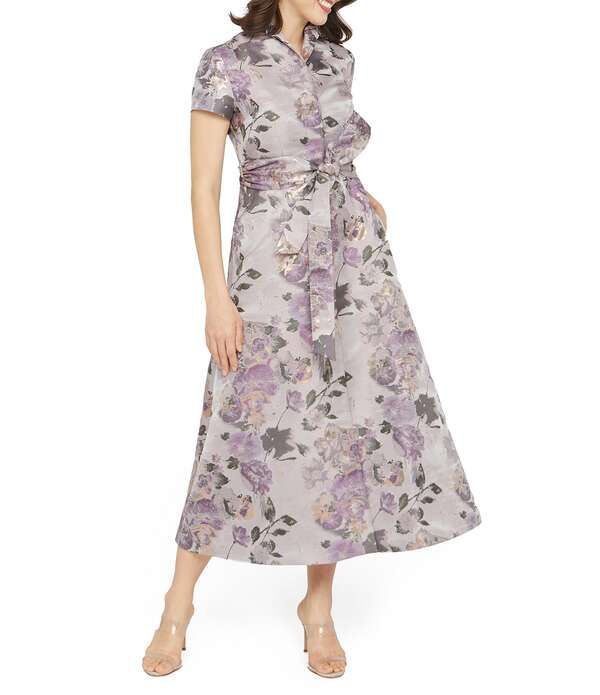 ケイ アンジャー レディース トップス ワンピース フラワー柄 ミディ トール シャツ フラワー Kay Ungerobin Metallic Floral Jacquard Short Sleeve Midi Shirt Dress Heather ヘザー 48,480円