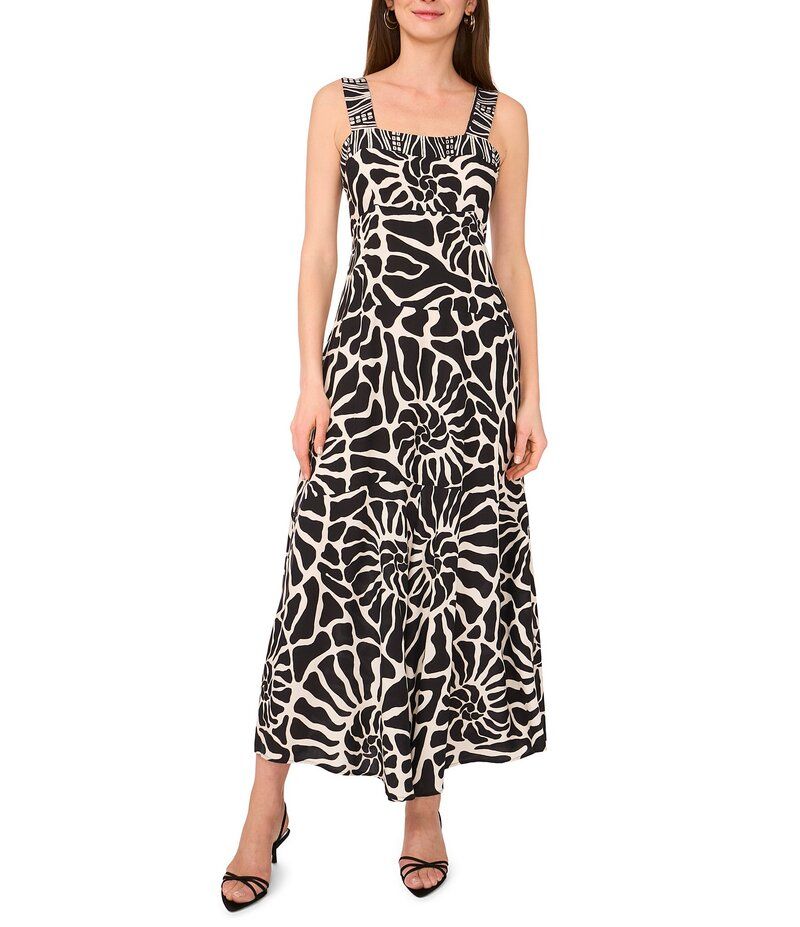 ヴィンスカムート レディース トップス ワンピース ティアード プリント ノースリーブ マキシ Vince Camuto Abstract Printed Square Neck Sleeveless Tiered Maxi Shift Dress Rich