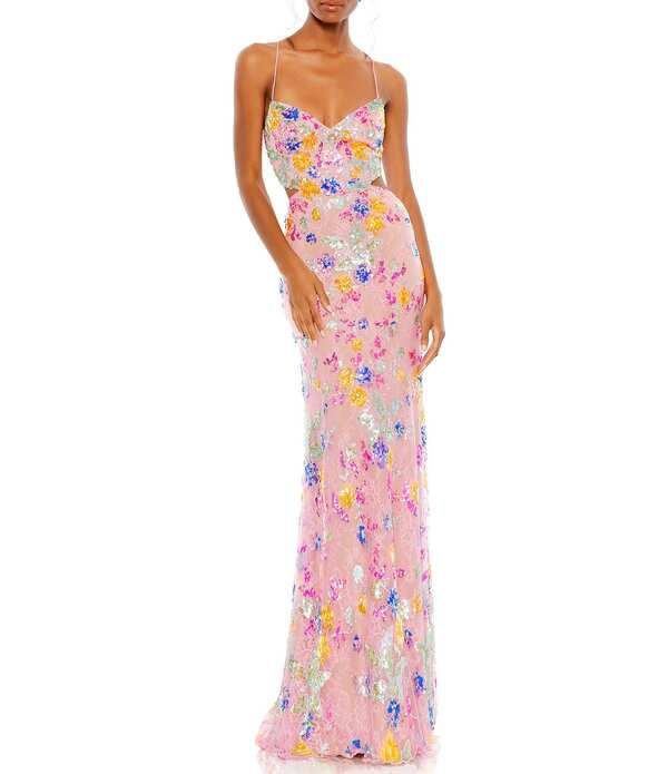 マックダガル レディース トップス ワンピース フラワー柄 ノースリーブ フラワー Mac Duggal Embellished Floral Sweetheart Neck Spaghetti Strap Sleevelessheath Gown Pink