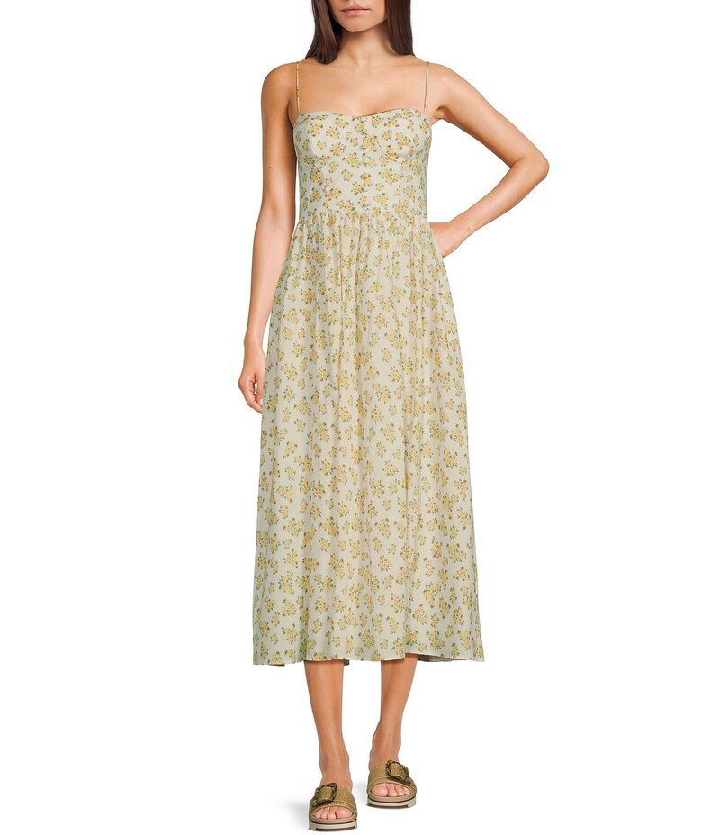 ビーダーリン レディース トップス ワンピース ミディワンピース フラワー柄 プリント ミディ フラワー B Darlin Floral Print Sweetheart Neck Spaghetti Strap Bustier Shirred Midi Dr