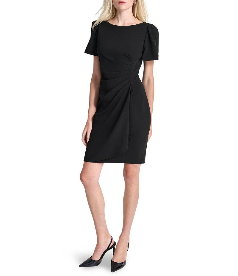 ダナキャラン レディース トップス ワンピース クレープ プチ スキューバ DKNY by Donna Karan Petite Size Short Sleeve Scuba Crepe Sheath Dress Black ブラック
