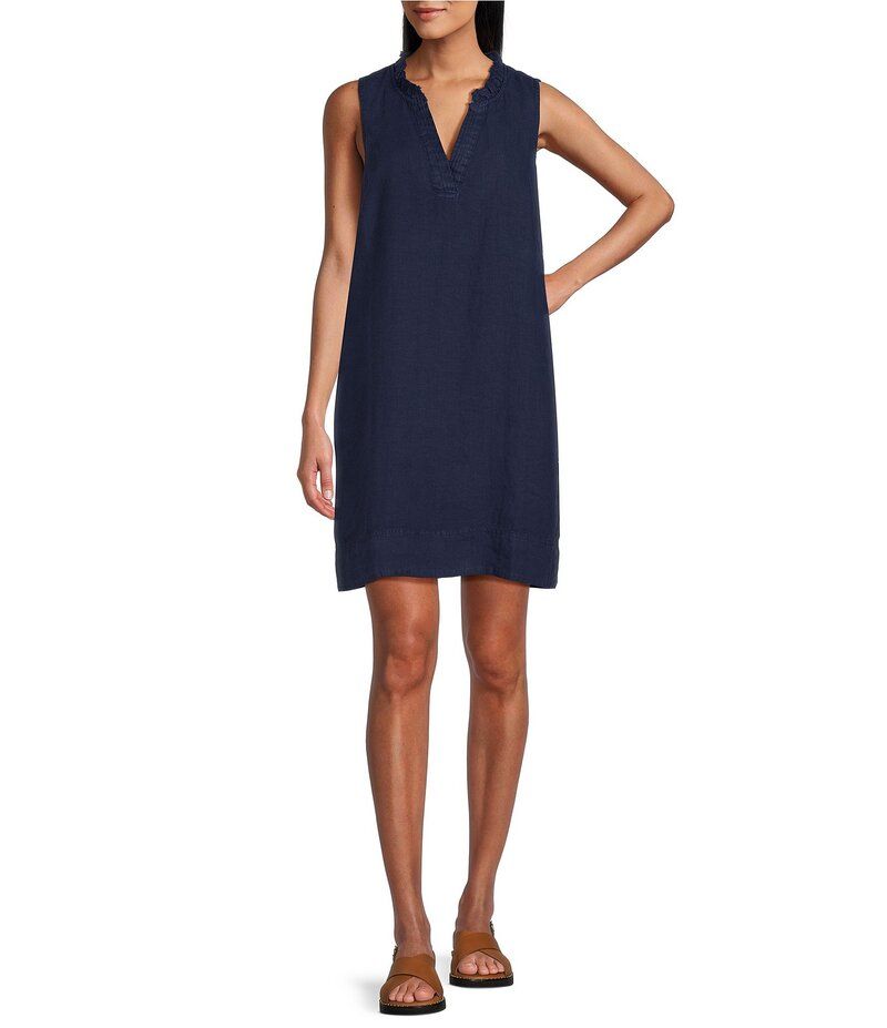 トッミーバハマ レディース トップス ワンピース Vネック フリル ノースリーブ Tommy Bahama Ruffle Split VNeck Sleeveless Side Pocket Dress Island Navy ネイビー