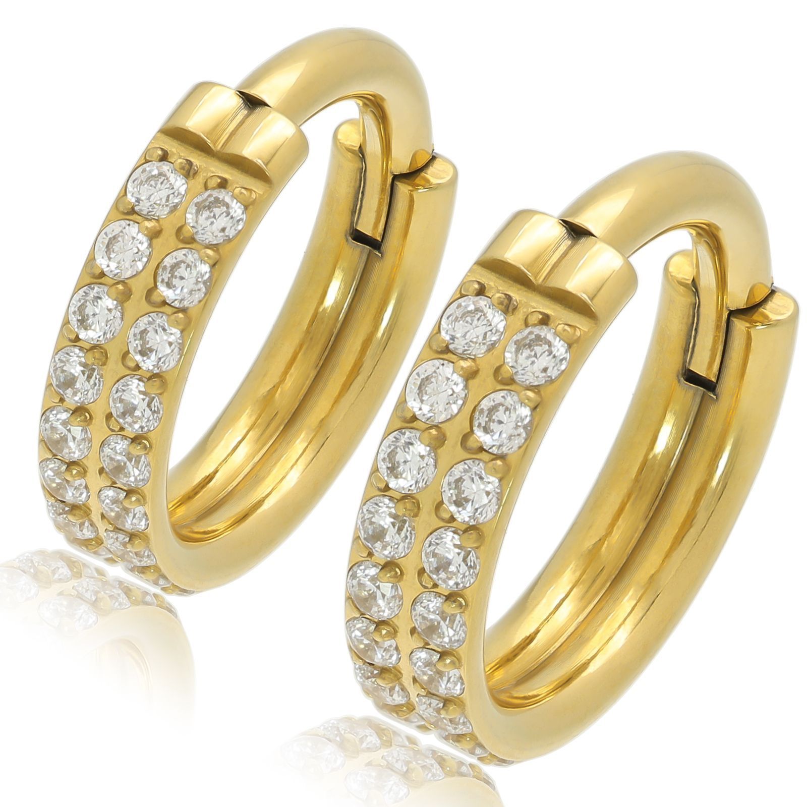 チタン フープピアス 【ゴールド 幅2.4×内径8mm 敏感肌対応】[Adelina Style] チタン製 人気 デイリー使い 16G ラインストーン AAAAA ジルコニア 1ペア メンズ レディース ギフト ポーチ ケース付