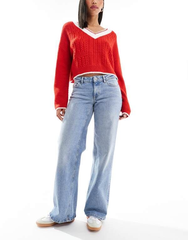 オンリー レディース ボトムス デニムパンツ ワイドレッグ ジーンズ ONLY low waist wide leg jeans in light LIGHT BLUE ブルー