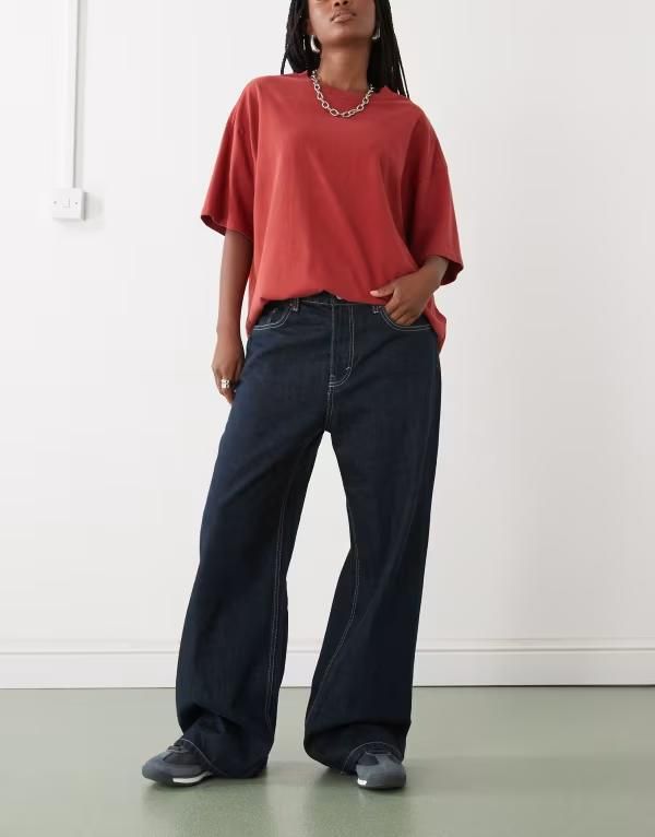 ウィークデイ レディース ボトムス デニムパンツ ジーンズ Weekday Missy low waist baggy fit jeans in dark Blue rinse ブルー
