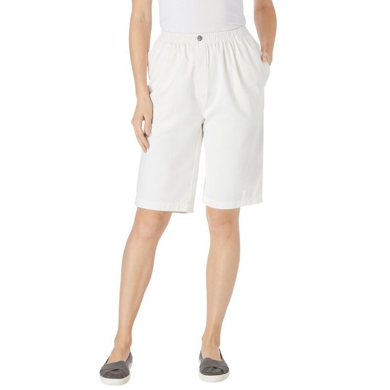 ウーマン ウィズイン レディース ボトムス ハーフパンツ・ショーツ プラスサイズ ショートパンツ コットン デニム Woman Within Plusize 7Day ElasticWaist PullOn Cotton Denim Shorts White