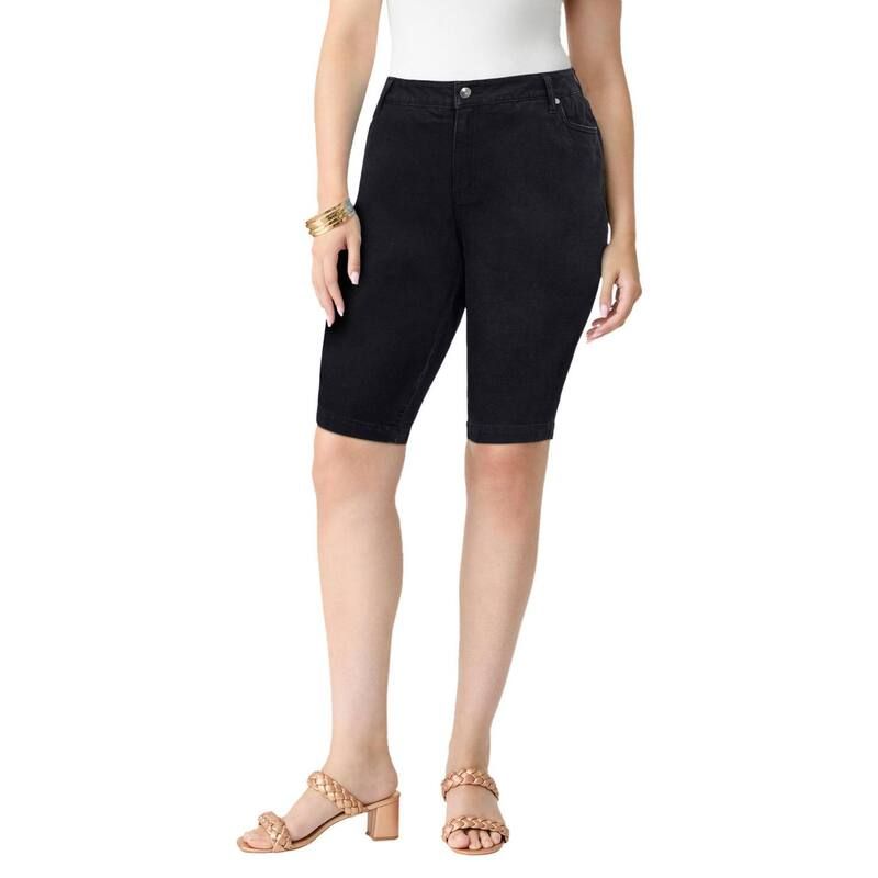 ロアマンズ レディース ボトムス ハーフパンツ・ショーツ プラスサイズ Roamans Womens Plusize Classic Stretch Bermuda Short Black Denim ブラック
