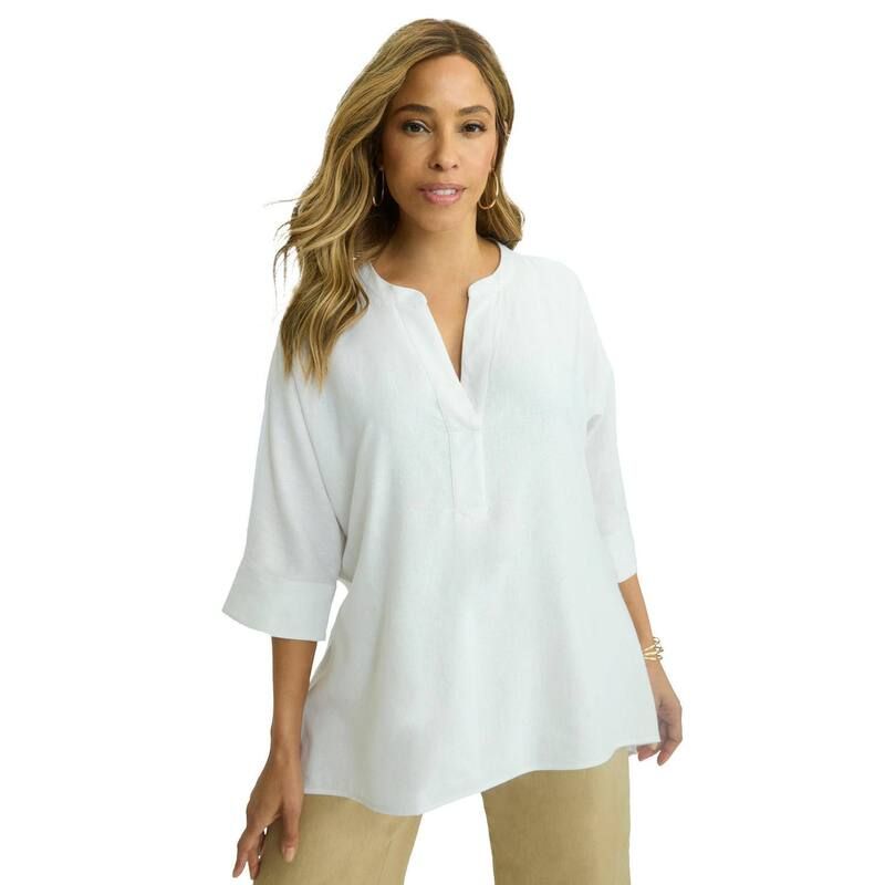 ジェシカロンドン レディース トップス Tシャツ プラスサイズ リネン Jessica London Womens Plusize HiLow Linen Tunic White ホワイト