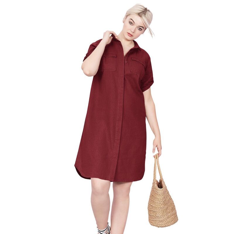 Ellos レディース トップス ワンピース プラスサイズ シャツ リネン ellos Plusize Button Front Linen Shirtdress Fresh Pomegranate
