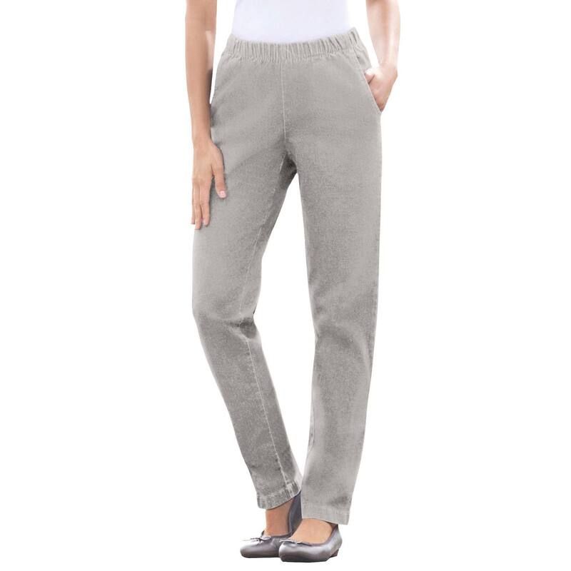 ウーマン ウィズイン レディース ボトムス デニムパンツ ストレート プラスサイズ プチ ジーンズ Woman Within Plusize Petite Straight Leg Fineline PullOn Stretch Denim Jeans Gre