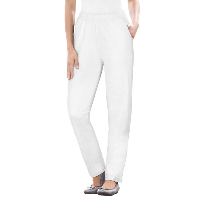 ウーマン ウィズイン レディース ボトムス デニムパンツ ストレート プラスサイズ プチ ジーンズ Woman Within Plusize Petite Straight Leg Fineline PullOn Stretch Denim Jeans Whi