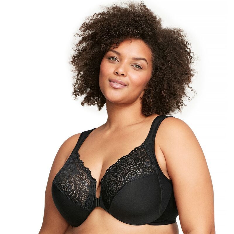 グラマライズ レディース アンダーウェア ブラジャー プラスサイズ Plusize Glamorise FullFigure Wonderwire Front Close Bra 1245 Black ブラック