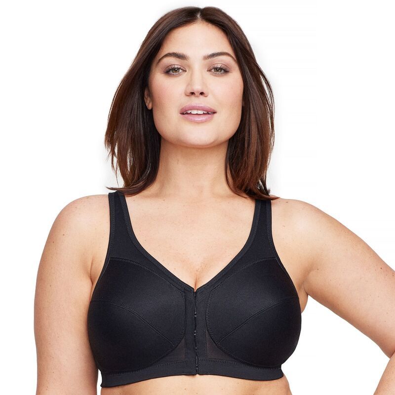 グラマライズ レディース アンダーウェア ブラジャー プラスサイズ Plusize Glamorise FullFigure MagicLift Front Close Posture Back Support Bra 1265 Black ブラック