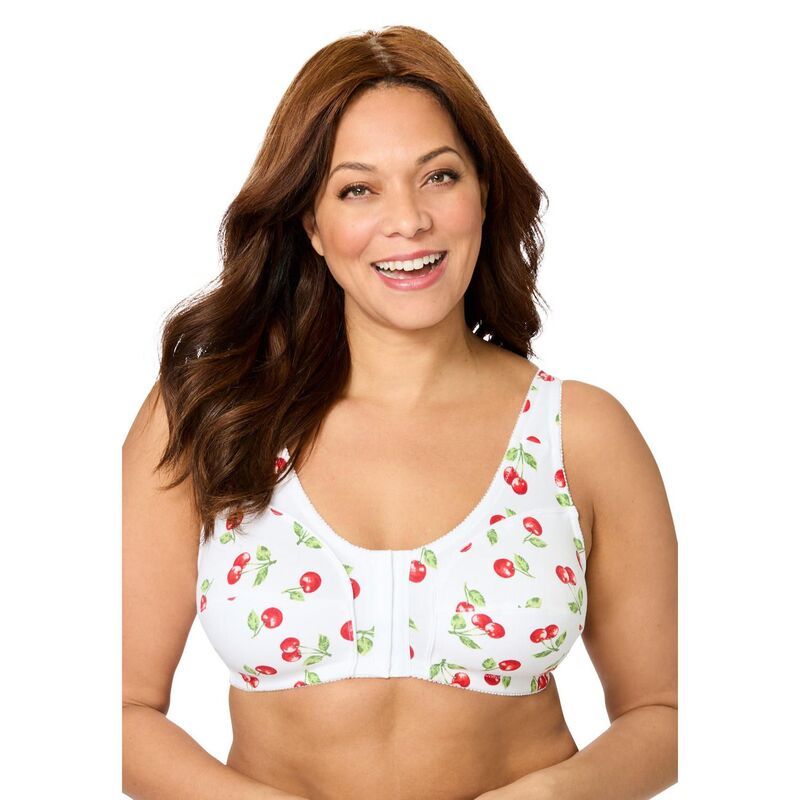 コンフォート チョイス レディース アンダーウェア ブラジャー プラスサイズ コットン Comfort Choice Womens Plusize Cotton FrontClose Wireless Bra Scattered Cherry