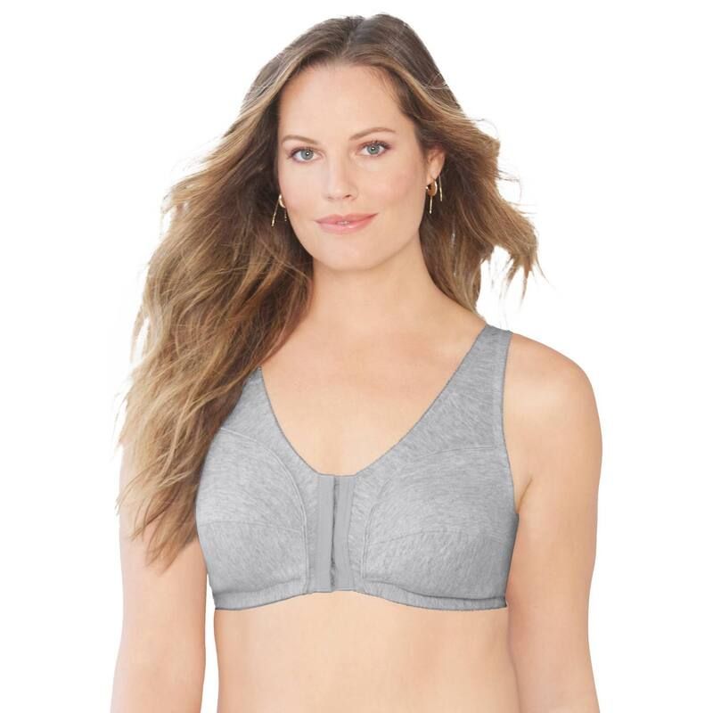 コンフォート チョイス レディース アンダーウェア ブラジャー プラスサイズ コットン Comfort Choice Womens Plusize Cotton FrontClose Wireless Bra Heather Grey グレー